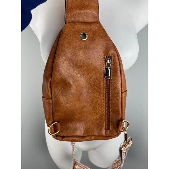 Brown Vegan Faux Leather Guitar Strap Crossbody Sling Bag - Picture 3 of 8